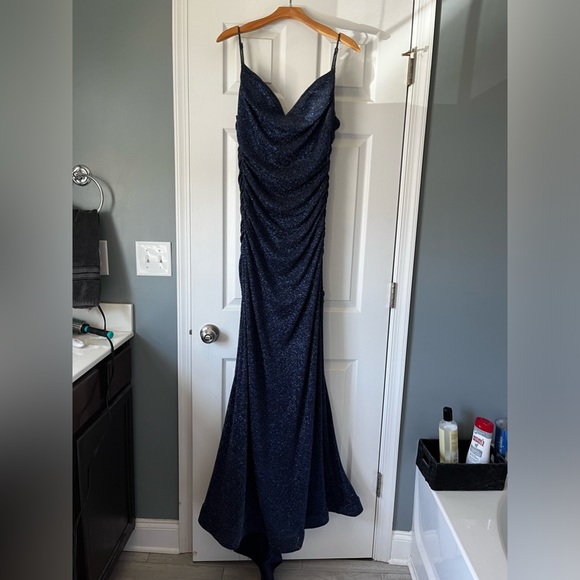 Navy blue glitter prom dress with sweetheart neckline - Picture 1 of 5